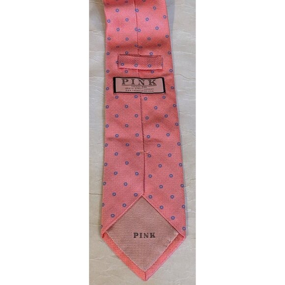 Thomas Pink Silk Tie Neck Blue Circles Textured Necktie Mens Polka Dots Morocco - Picture 2 of 12